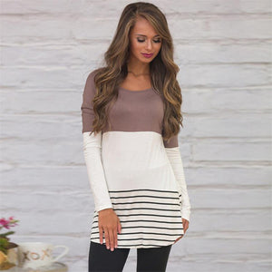 Back Lace Striped Long Sleeve Tunic Blouse (5 colors)