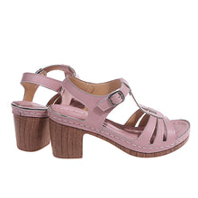 Load image into Gallery viewer, Metal Buckle Stitching Hollow Block Heel Sandals