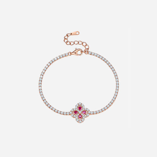 Lab Grown Ruby 925 Sterling Silver Flower Shape Bracelet