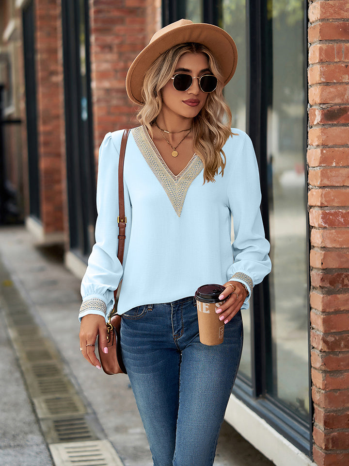 V-Neck Long Sleeve Blouse (3 colors)