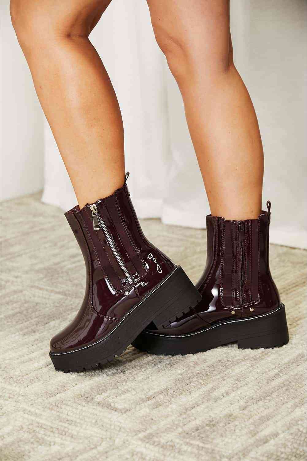 Forever Link Side Zip Platform Boots, Wine Color