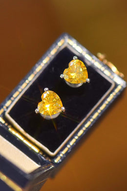 Yellow 2 Carat Heart Moissanite Platinum Plated Earrings