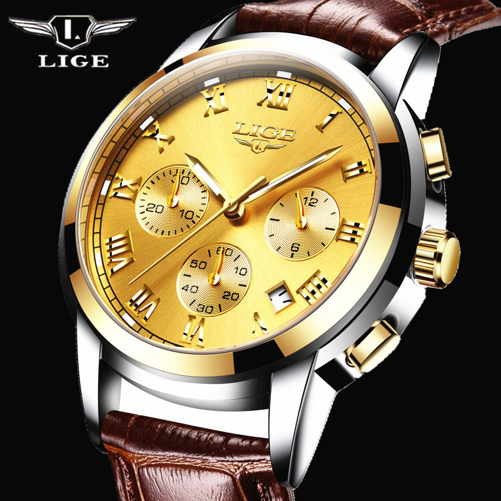 LIGE Quartz 30m Waterproof Multifunction Luminous Male Business Watch (7 colors)