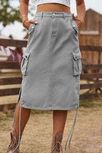 Falda midi cargo de mezclilla con cordón (4 colores)
