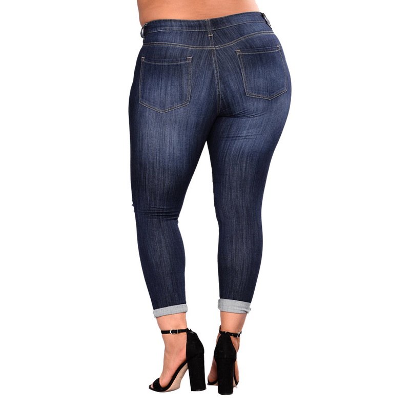 Dark Blue Distressed Denim Mid Rise Plus Size Jeans