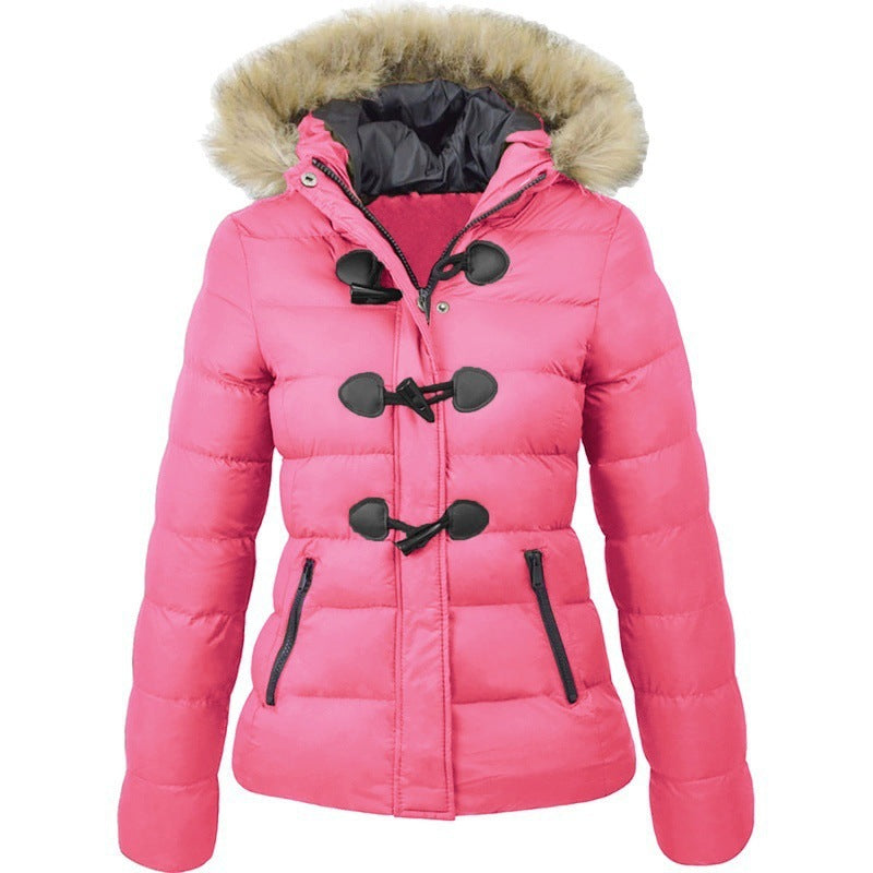 Ladies Slim Fit Horn Button Decor Parka Jacket (5 colors)