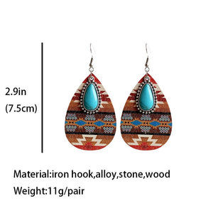 Turquoise Pendant Retro Ethnic Western Bohemian Fashion Earrings