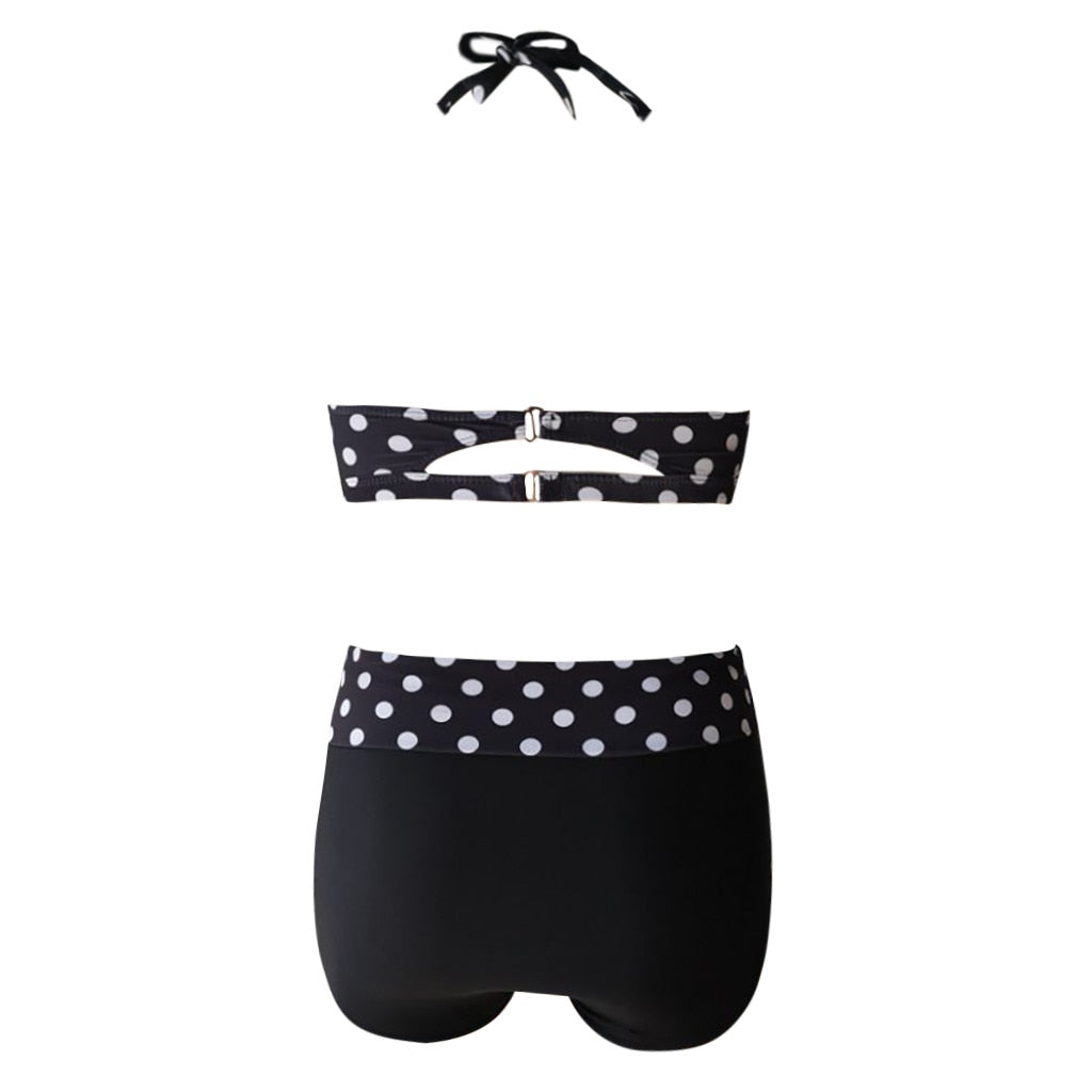 Two Piece High Waist Polka Dot Print Plus Size Bikini