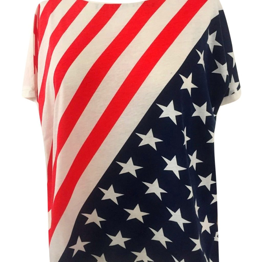 American Flag Print Round Neck T-shirt