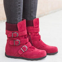 Load image into Gallery viewer, Ladies Flock Narrow Band Buckled Calf Round Toe Zipper Snow Boots