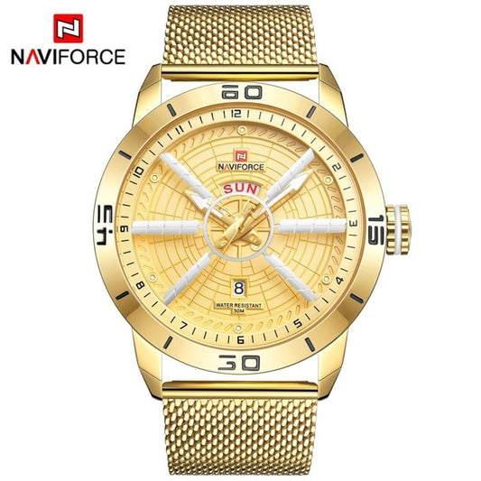 NAVIFORCE Quartz Mesh Stainless Steel Date Week Display 30m Waterproof Watch for Men (5 colors)