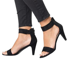 Load image into Gallery viewer, Flock Buckle Strap Spiked High Heel Sandals