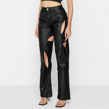 Load image into Gallery viewer, High Waist Straight Hollow Faux Leather Pants