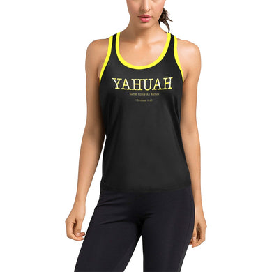 Yahuah-Name Above All Names 02-02 Camiseta sin mangas de diseñador para mujer con espalda cruzada 