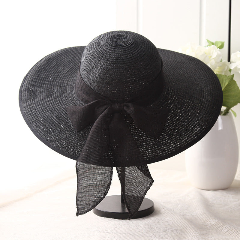 Hand Made Ribbon Bow-knot Wide Brin Straw Hat