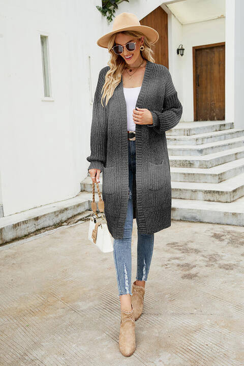 Gradient Print Open Front Cardigan (Charcoal/Tan)