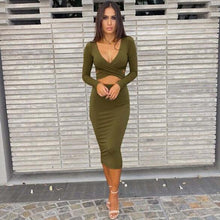 Load image into Gallery viewer, V-neck Long Sleeve Cut Out Bandage Bodycon Dress