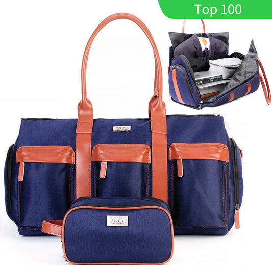 Folding Waterproof Leather Duffel Bag with Shoe Pocket