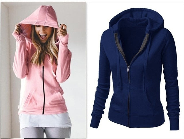 Ladies Solid Color Full Zip Hoodie (5 colors)