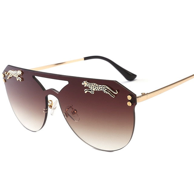 Rimless Oversized Cateye Leopard Decor Sunglasses