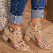 Load image into Gallery viewer, Mid Heel Buckle Leather Sandals