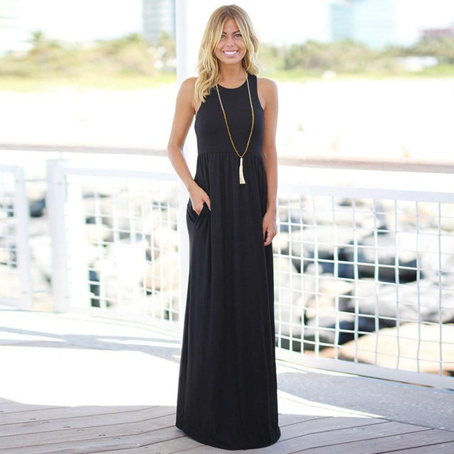 Polyester Casual Solid Bohemian Maxi Dress