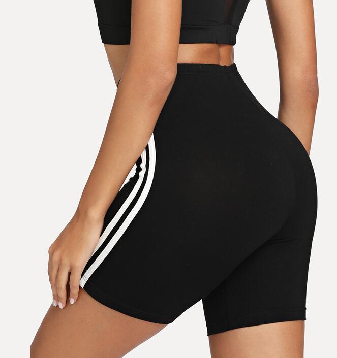 Contrast Side Striped Mid Waist Biker Shorts