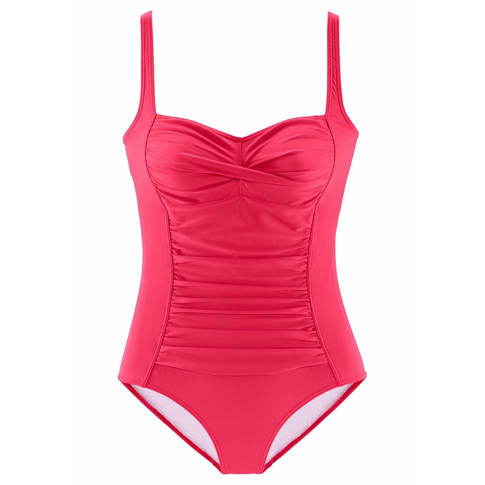 One Piece Solid Ruched Swimsuit