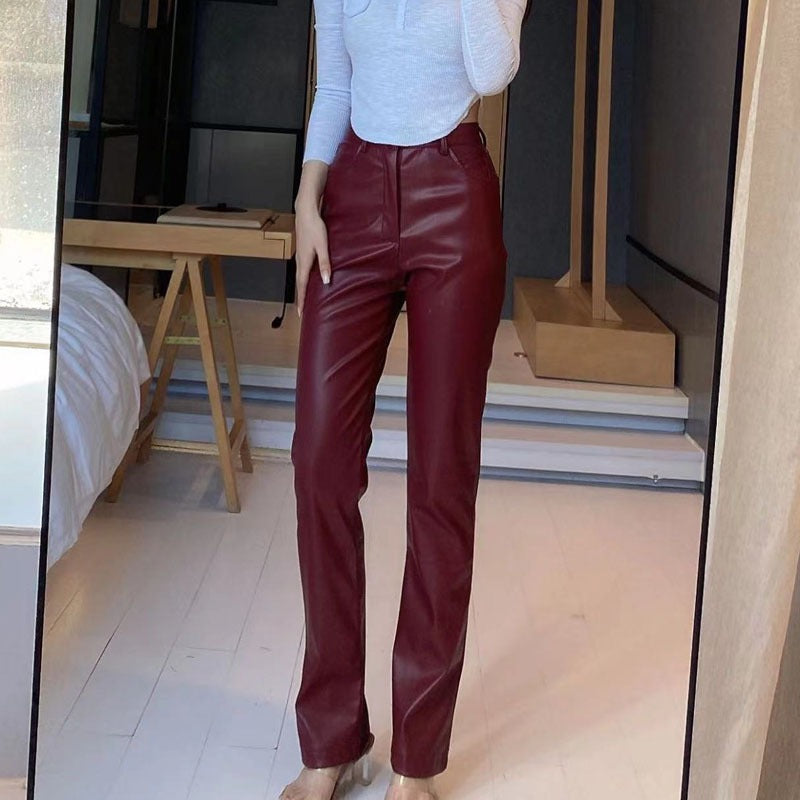 PU Leather High Waist Wide Leg Pants