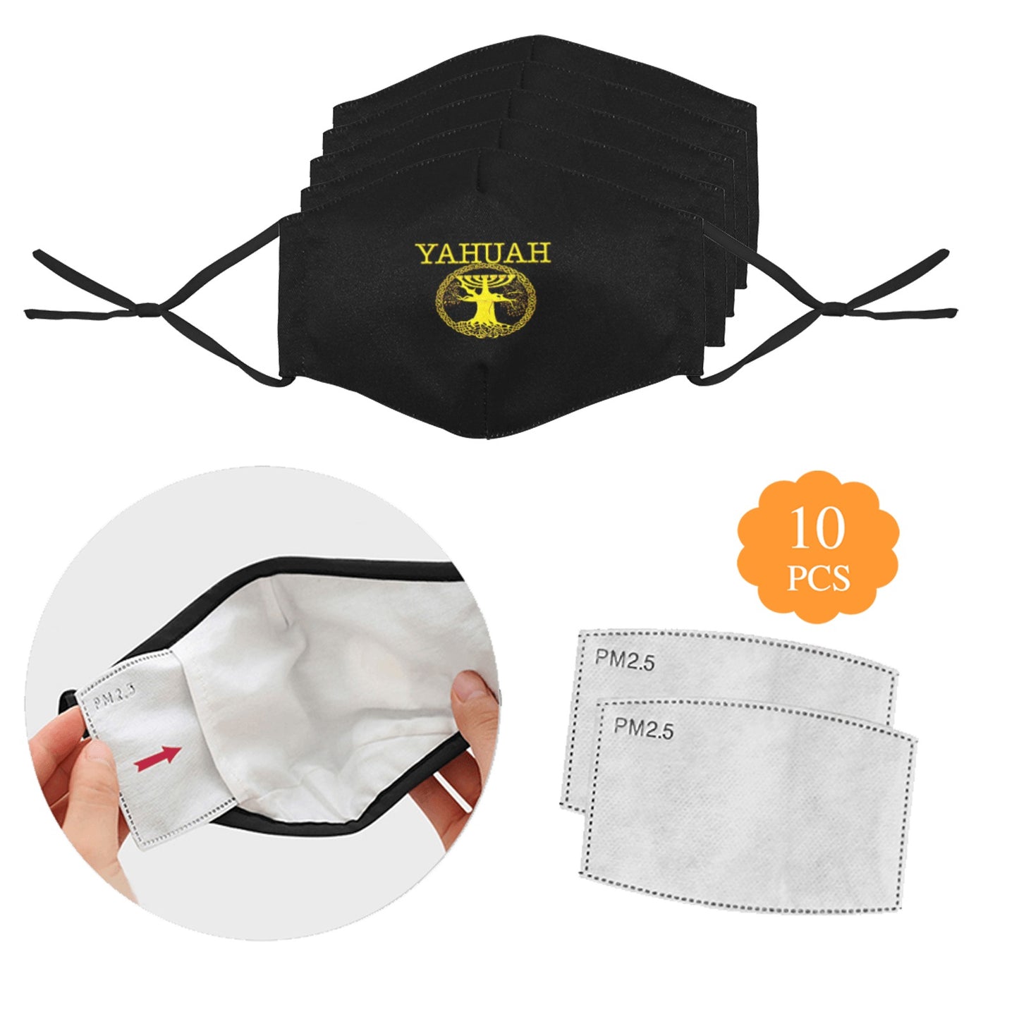 Yahuah-Tree of Life 02-01 Designer Adjustable Face Mask (5 face masks + 10 Filters; 3 sizes)