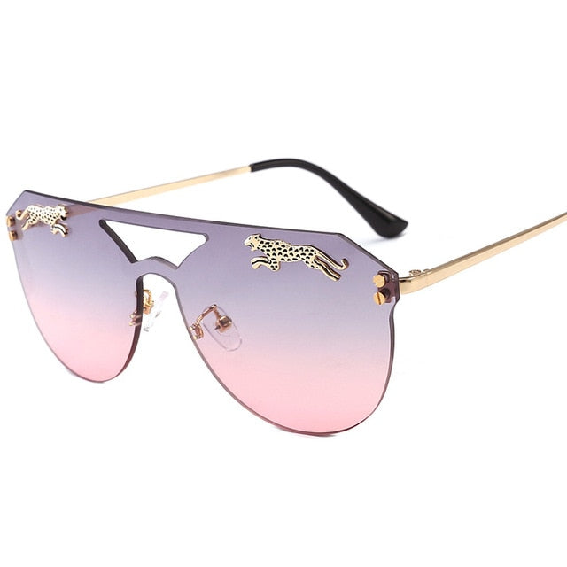 Rimless Oversized Cateye Leopard Decor Sunglasses