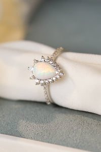 Platinum Plated Opal Pear Shape Ring