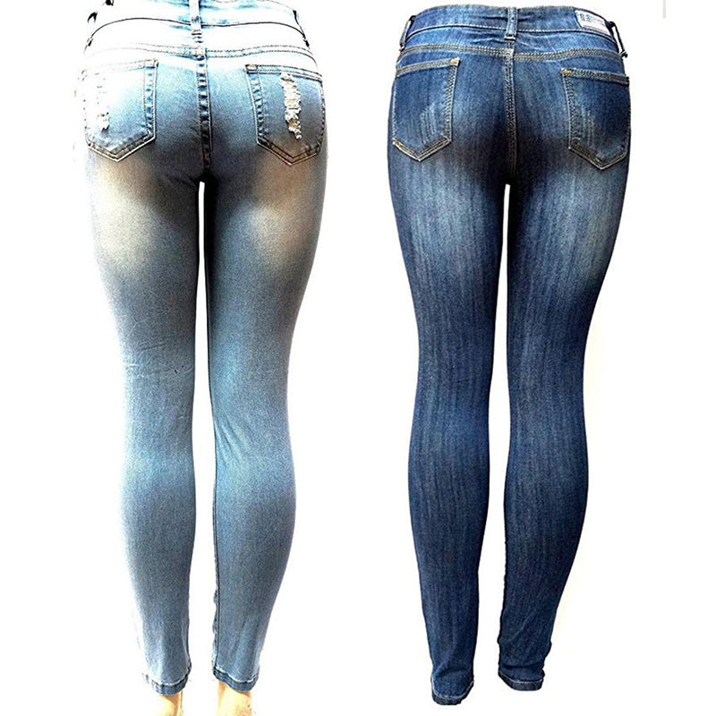 Mid Rise Skinny Ripped Baggar Jeans (Light/Dark Blue)