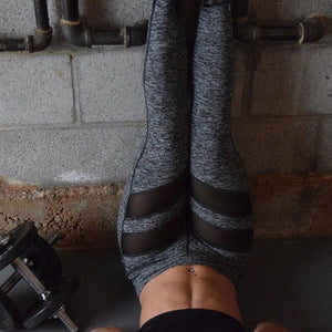 Pantalones de yoga deportivos con patchwork de malla de poliéster gris 