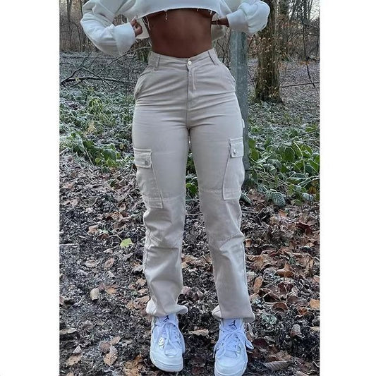 High Waist Multi Pocket Lady Pants