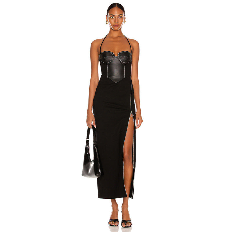 Halter Neck Wrap Chest Bodycon Maxi Dress