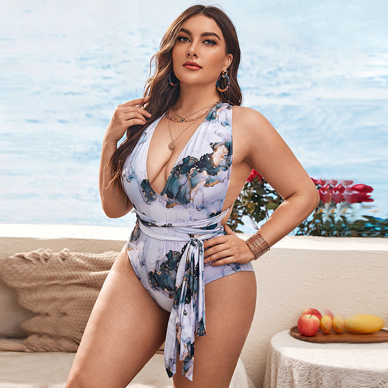 One Piece Tie Dye Print Plus Size Swimsuit