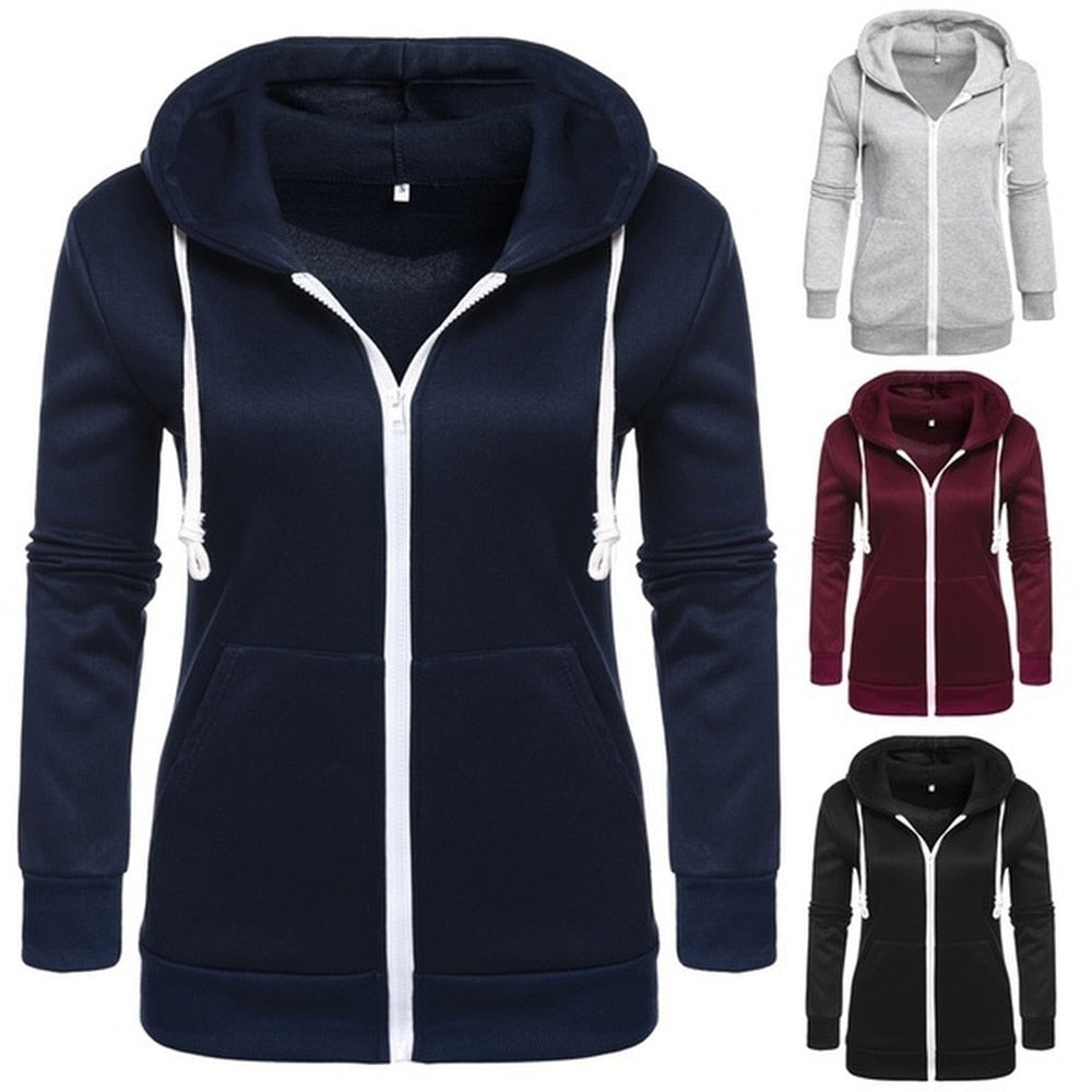 Ladies Solid Color Full Zip Hoodie (5 colors)