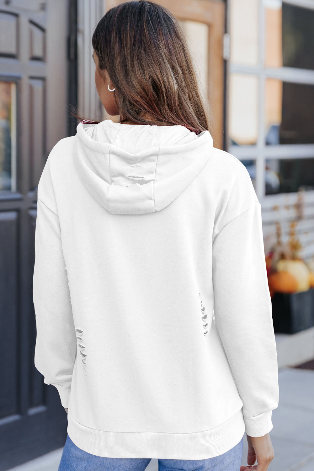 Cutout Drop Shoulder Pullover Hoodie (4 colors)