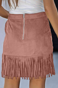 Minifalda con cremallera trasera y bolsillos con detalle de flecos (negro/marrón/rosa)