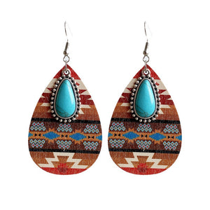 Turquoise Pendant Retro Ethnic Western Bohemian Fashion Earrings