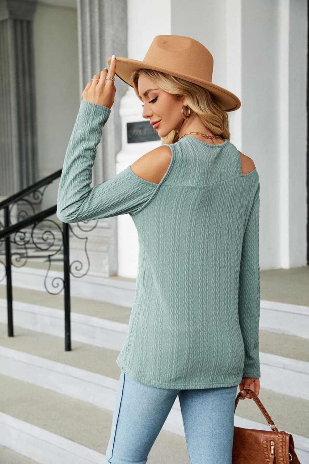 Open Shoulder Long Sleeve Blouse (7 colors)