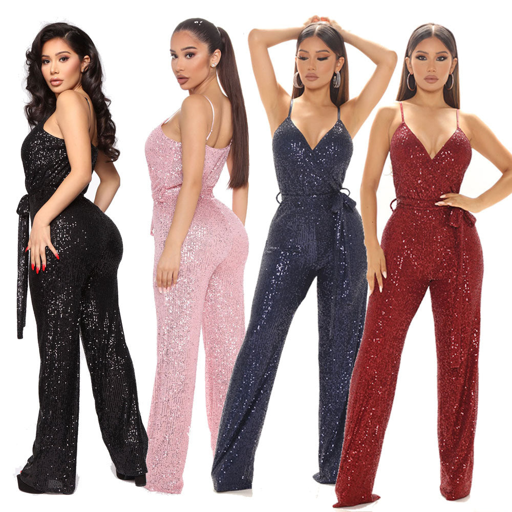 Solid Sequin Slim Fit Sling Jumpsuit