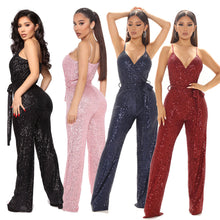 Load image into Gallery viewer, Solid Sequin Slim Fit Sling Jumpsuit