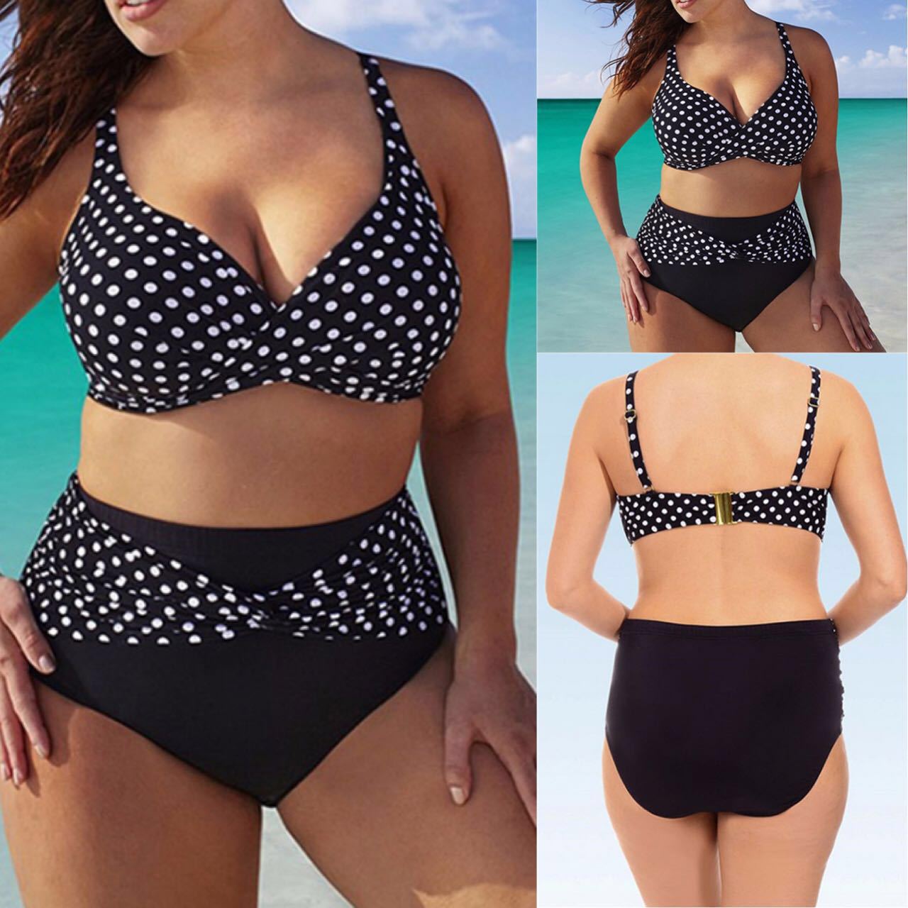 Polka Dot Split Plus Size Swimsuit