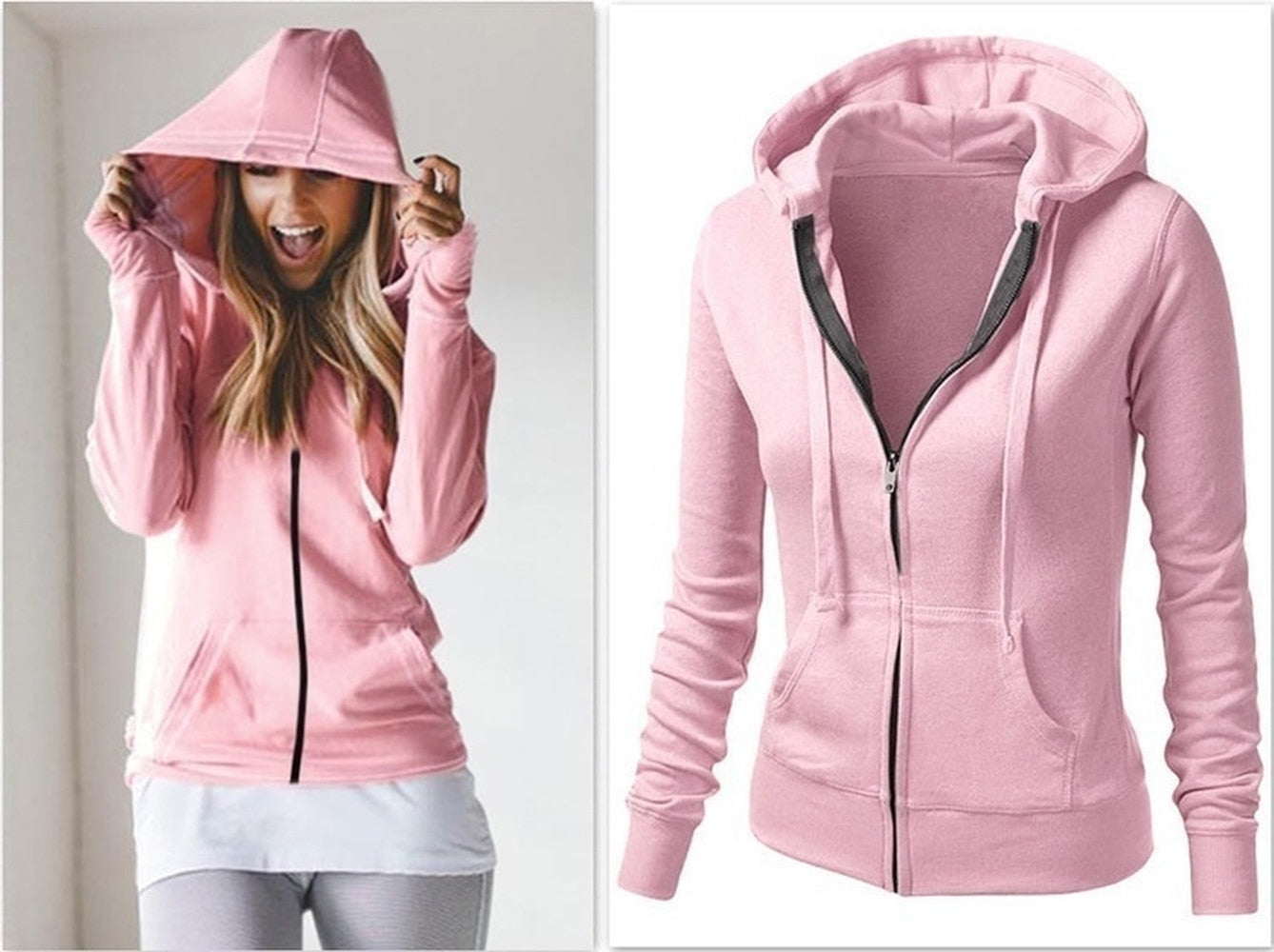 Ladies Solid Color Full Zip Hoodie (5 colors)