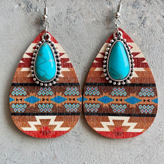 Turquoise Pendant Retro Ethnic Western Bohemian Fashion Earrings