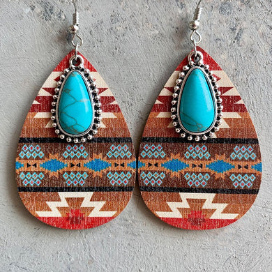 Pendientes de moda bohemios occidentales étnicos retro con colgante de turquesa