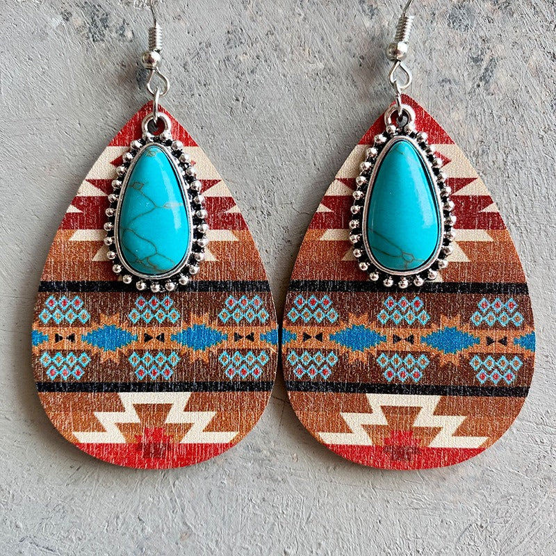 Pendientes de moda bohemios occidentales étnicos retro con colgante de turquesa