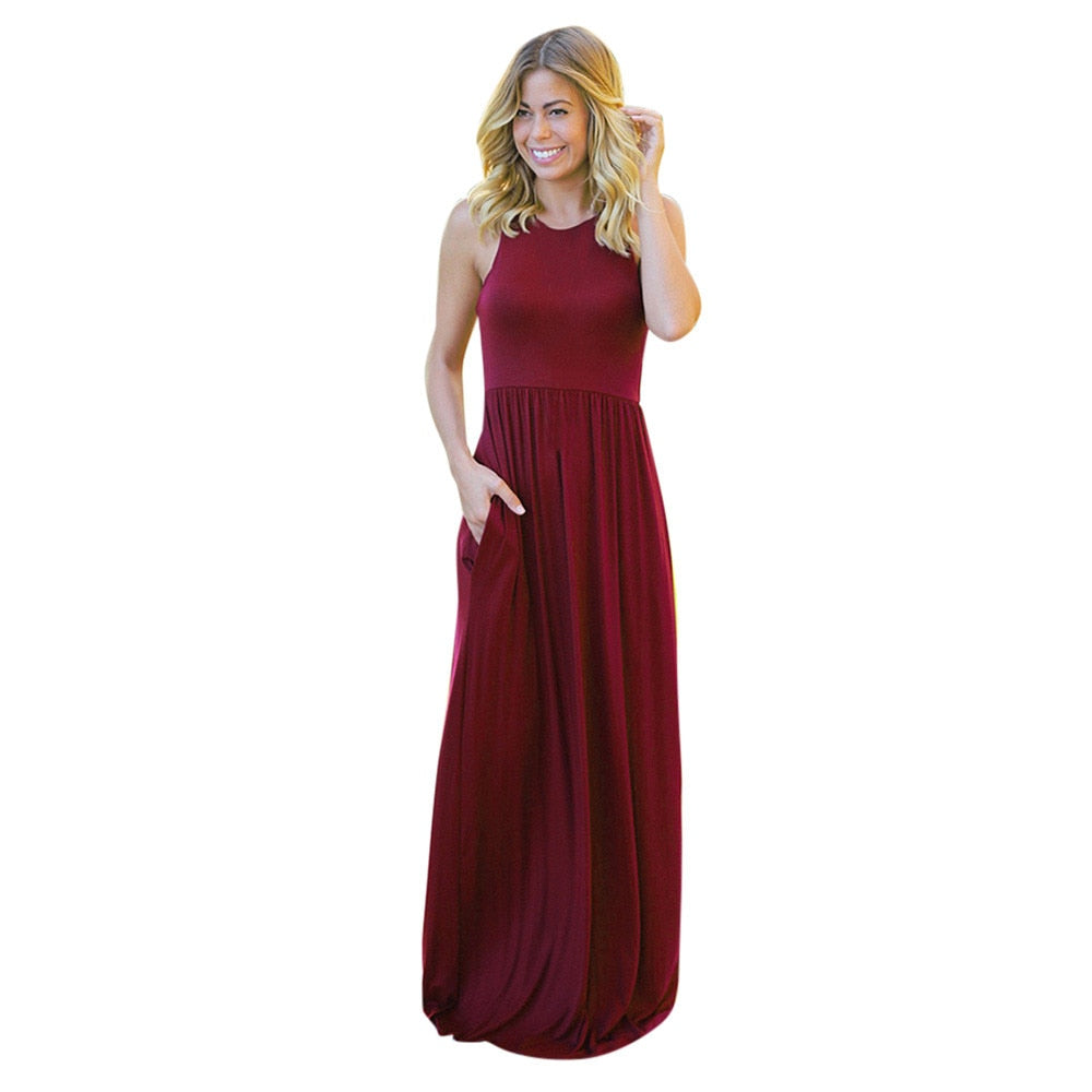 Polyester Casual Solid Bohemian Maxi Dress